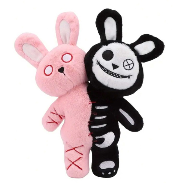 Jucarie plus iepuras cu doua fete VICTINY® roz/negru, 24 /30 cm, bipolar, fericit, suparat