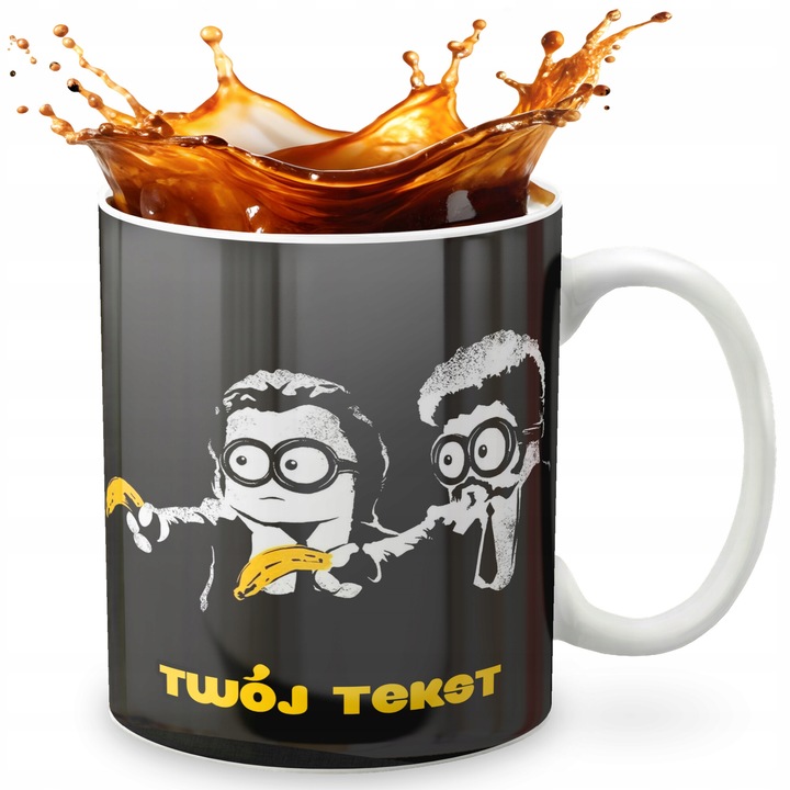 Персонализирана керамична чаша 330 мл, Кутия за света, дизайн Миньони, възможност за добавяне на име