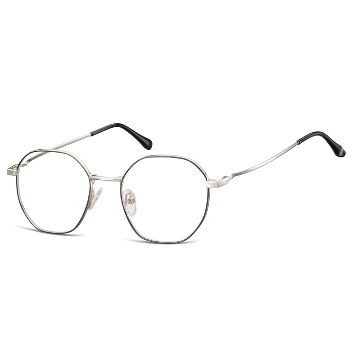 Ochelari de vedere unisex, Sunoptic, ovale, 48x18x142mm, argintiu/negru