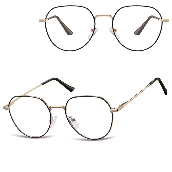 Oprahki ochelari Sunoptic M294B, lenonki, metalice, negru-auriu, dimensiune medie, set cu etui si stergator