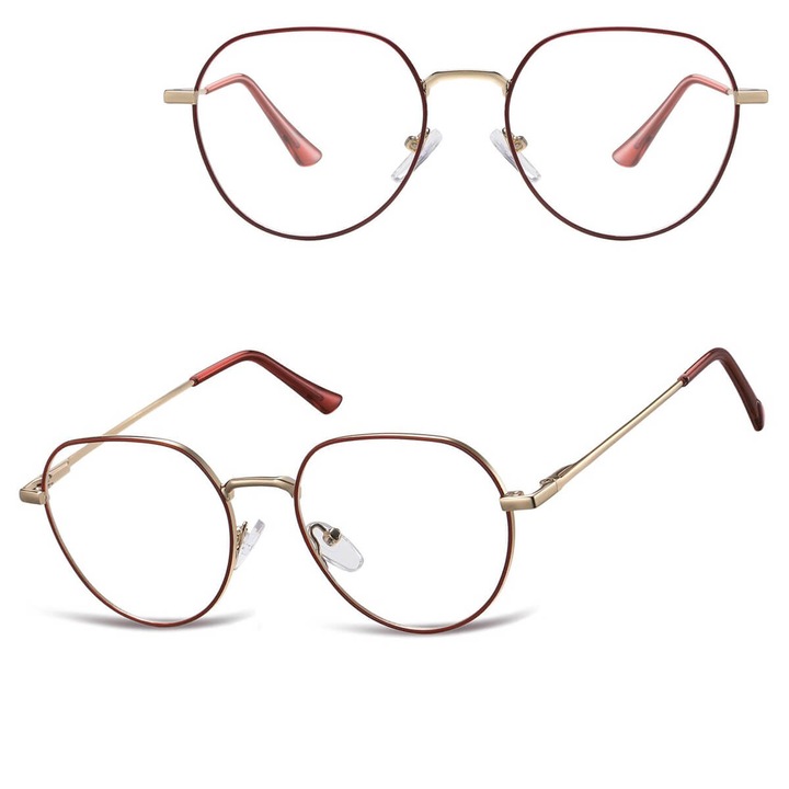 Oprawki ochelari lenonki Sunoptic M294C, bordowo-zlote, medii, cu etui taiat si servetel de curatare