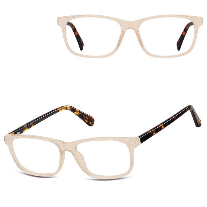 Oprawki corective din acetat Sunoptic AM70F, transparent bej/pantera, dimensiune medie, set cu etui si stergator de lentile