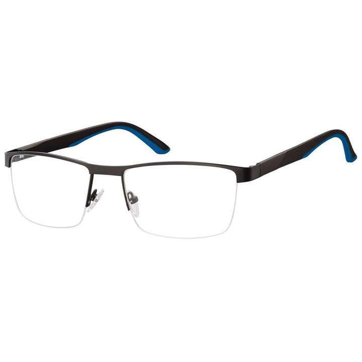 Oprawki corective pentru barbati Sunoptic 982A, dreptunghiulare, negru cu albastru, dimensiuni 13.5x3.9cm, set cu etui si stergator.
