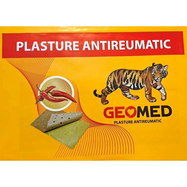 Plasturi antireumatici termici pentru durere, cu efect de incalzire, cu ardei iute Hot, 12 ×17 cm Geomed