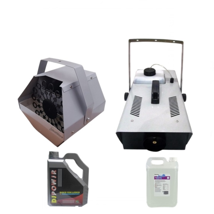 Set masina de baloane, lichid baloane 5 l si masina de fum, lichid fum 4.5 l