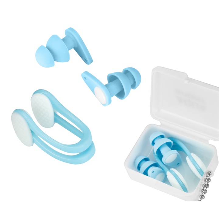 Set 3 accesorii inot, Aqua-Sport, clips nas si dopuri urechi, albastru, dimensiuni universale