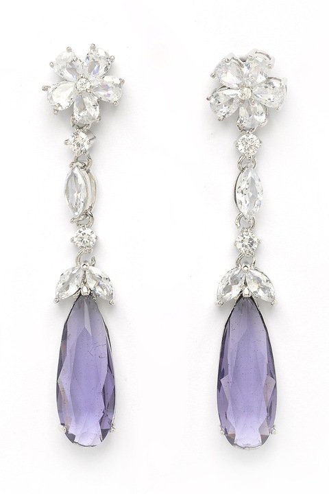 Avant-Garde Paris, Cercei cu model floral si cristale, Ametist, Transparent