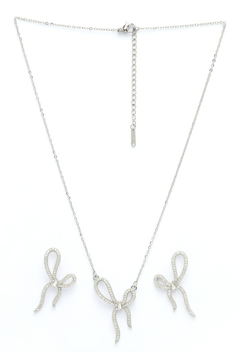 Avant-Garde Paris, Set de cercei si colier cu elemente in forma de funda, Argintiu, Transparent