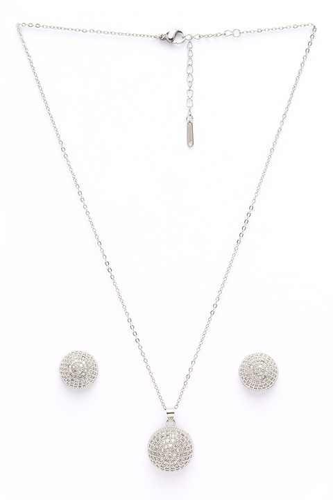 Avant-Garde Paris, Set de colier si cercei cu elemente sferice, Argintiu, Transparent