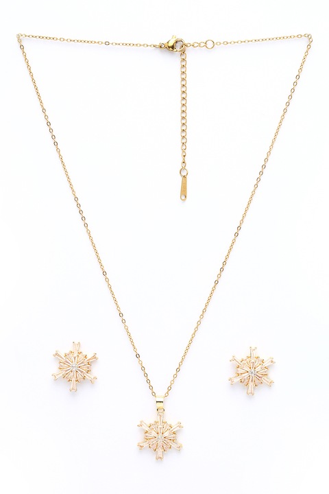 Avant-Garde Paris, Set de cercei si colier cu elemente in forma de stea, Auriu