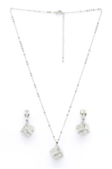 Avant-Garde Paris, Set de cercei si colier Glittering Symphony, Argintiu, Transparent