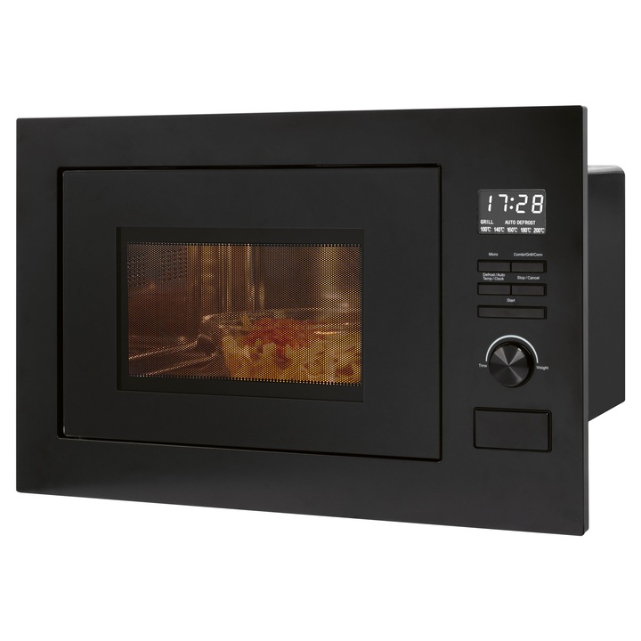 Cuptor cu microunde 3in1 incorporabil Bomann, MWG3001HEBN, capacitate 25 litri, 5 trepte de putere, 8 programe automate, display digital, functie dezghetare, Child Lock, usor de curatat, negru