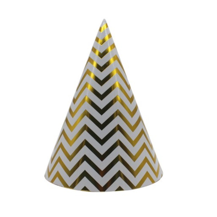 Комплект от 6 каски, Cyrax, Детско парти, Картон, 20 x 13,5 см, Модел 7 вълни, Златен