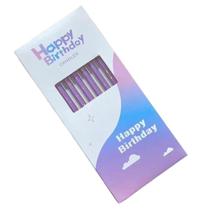 Комплект от 6 дълги свещи, Flippy, парафин, 10 x 0,5 cm, Честит рожден ден, лилаво