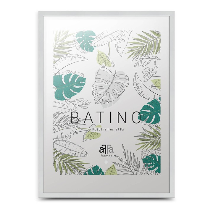 Rama foto Batino 50x70 cm din lemn, cu plexiglas de 1 mm – rama tablou, rama pentru fotografii, postere, afise sau obiecte decorative, montaj perete sau birou, alb