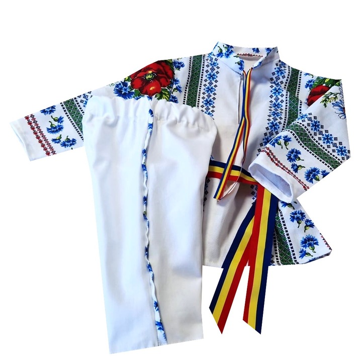 Set 2 piese, MCF, costum popular traditional Crisana, bumbac, 6-7 ani