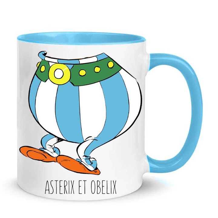 Cana ceramica Asterix & Obelix, 330ml, alb-albastru