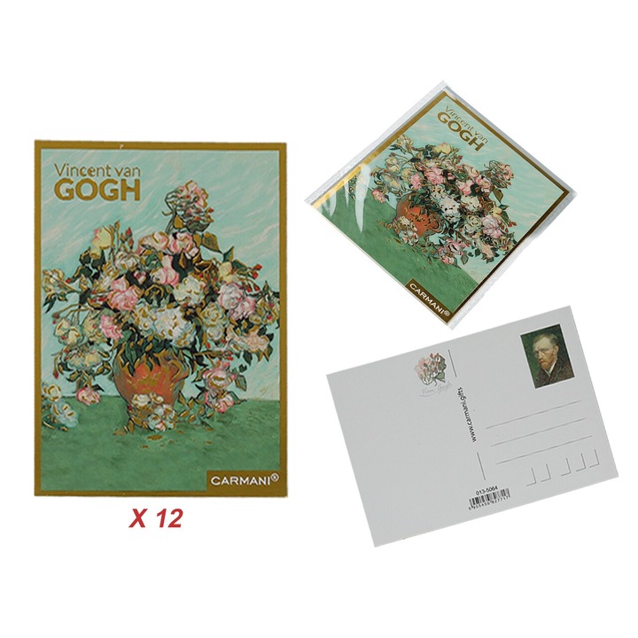 12 db-os képeslap készlet, CARMANI, Van Gogh, Rózsák vázában