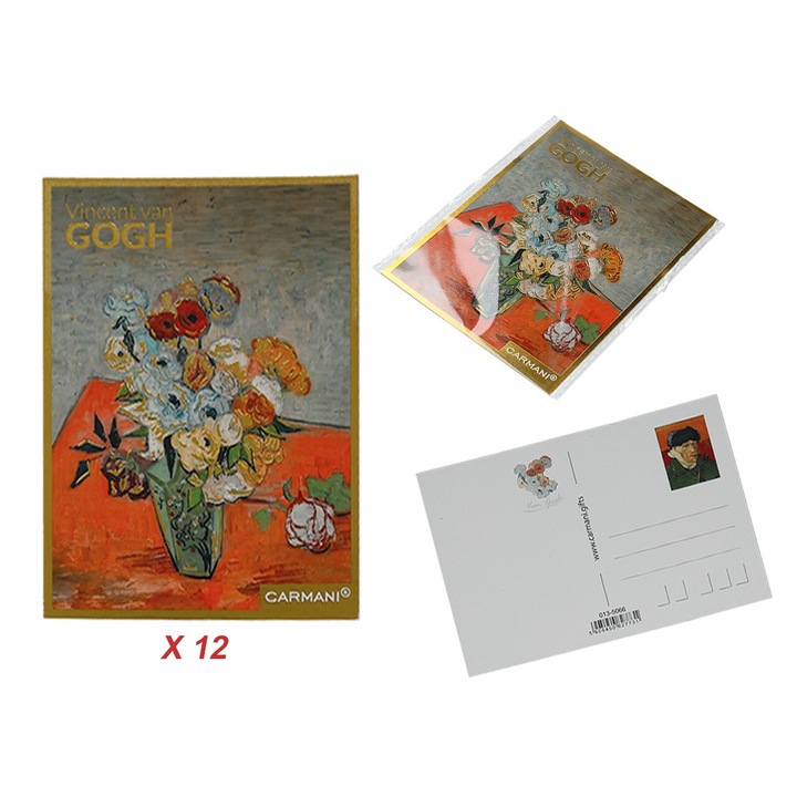 12 db-os képeslap készlet, CARMANI, Van Gogh, rózsák és jácintok