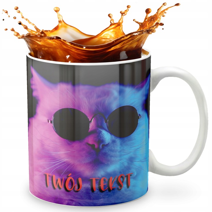 Персонализирана керамична чаша 330мл, кутия за света, сладка котка, възможност за добавяне на име