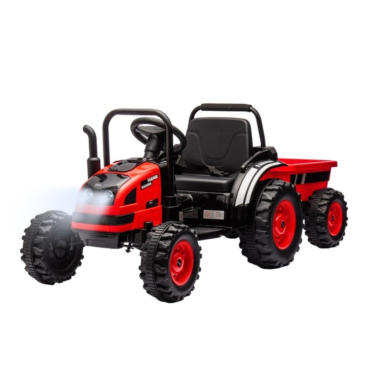 Tractor electric cu remorca Farmer, Luka, 2 motoare, viteza 3-5 km/h, rosu, 153x63x60cm