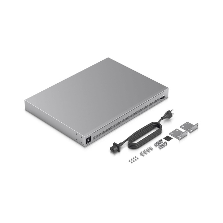 Switch, Ubiquiti, 24 порта, Multigigabit, 10G, 442.4 x 43.7 x 325 mm, сив