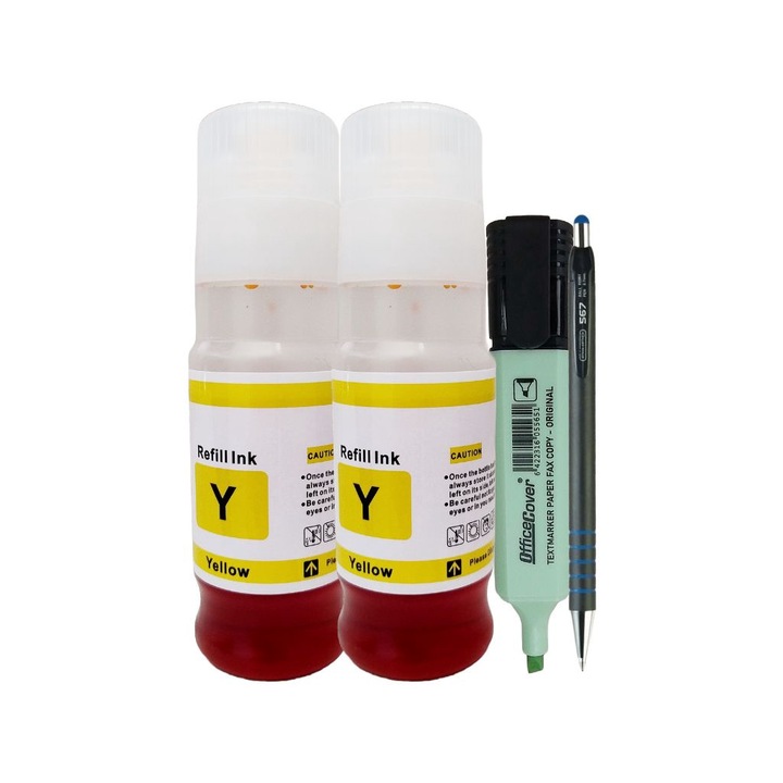 AlphaChem tintasugaras készlet kompatibilis Canon GI41, 2xYellow 70ml, 8000 oldal, doboz nélkül, CNX567 toll és pasztell szövegjelölő