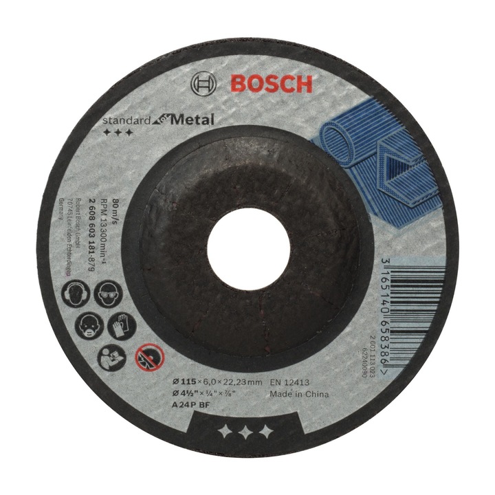Disc slefuire Bosch, pentru otel/metal, Ø 115 x 6 x 22.23 mm