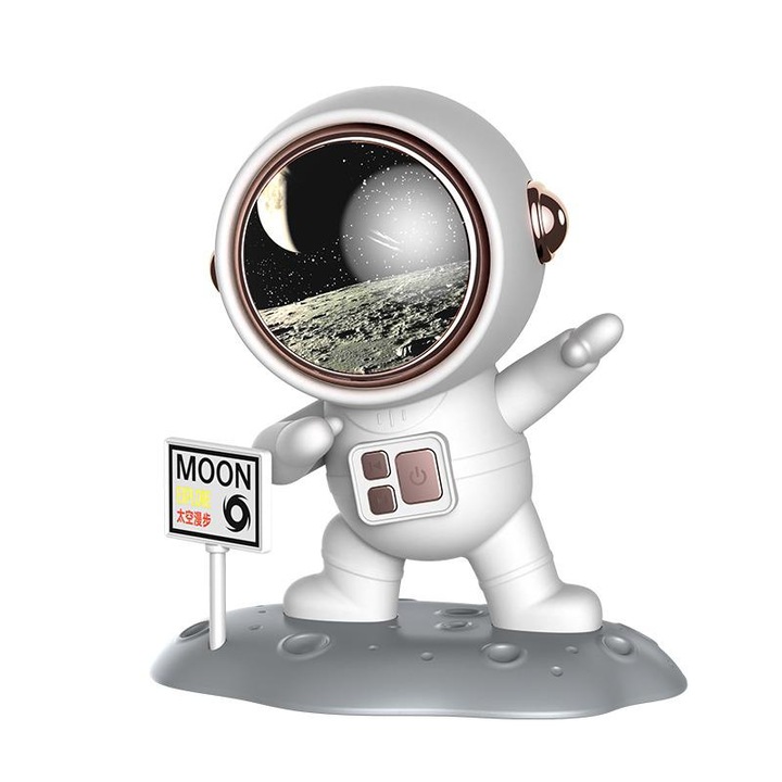 Boxa Portabila e-Wantay® - MoonVibe, Bluetooth 5.0, Sunet Hi-Fi 360° Surround, Microfon Inclus, Apeluri Hands-Free, Autonomie 1200mAh, Incarcare USB-C, Design Astronaut, Port USB, Compacta & Eleganta, Ideala pentru Acasa, Birou & Cadouri