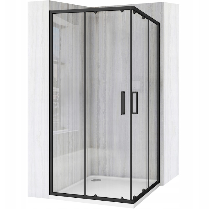 Cabina De Dus, Rea, Sticla, Aluminiu, Strat Antiaderent, Garnituri Care Asigura 100% Etanseitate, Design Clasic, Design Modern, Usor De Integrat In Decorul Contemporan, 90 x 90 x 190 cm, Negru Mat