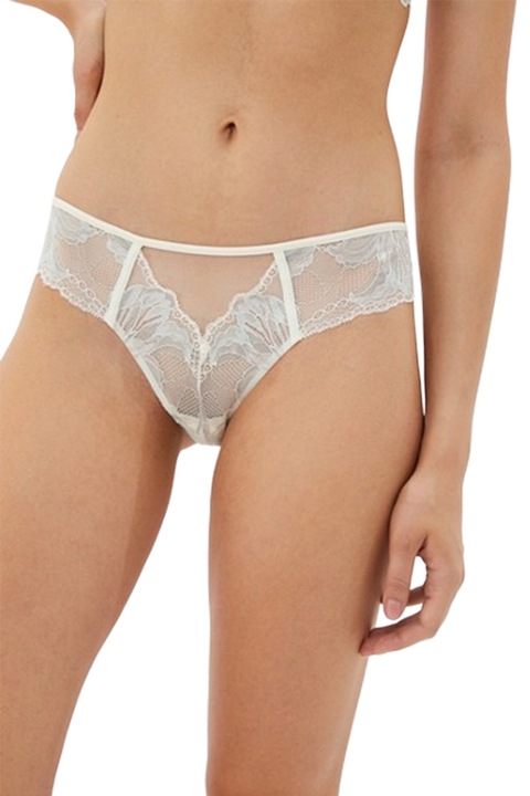 Chiloti dama, Calvin Klein *F6413-WT-M 90-13, translucid, dantela, panouri din plasa, modele florale, M, fildes