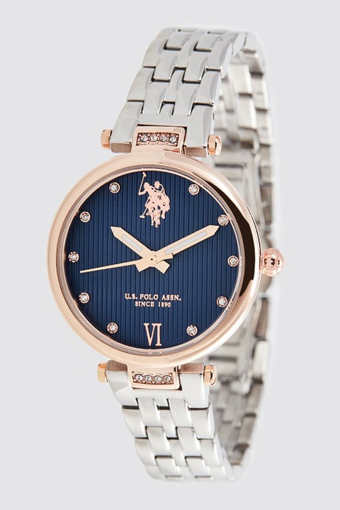 U.S. Polo Assn., Ceas analog cu cristale, Auriu rose, Argintiu, Bleumarin
