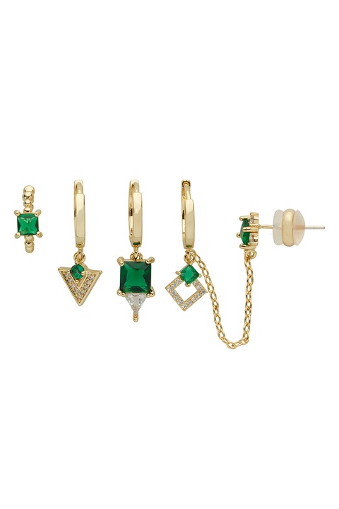 U.S. Polo Assn., Kristályos fülbevaló szett - 5 db, Aranyszín, Páfrányzöld