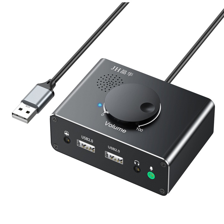 Външна аудио карта Fokelyi, USB конвертор, вграден микрофон, съвместим с десктоп и лаптоп