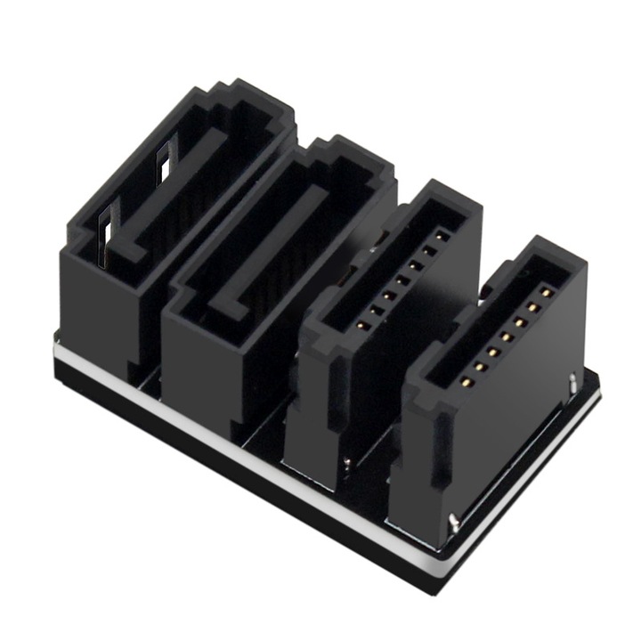 Удължителен кабел за дънна платка Fokelyi, двоен SATA7PIN, 180x90 градуса, солиден дизайн