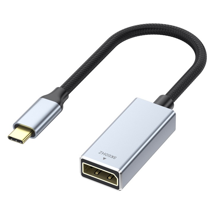 Адаптерен кабел, type-c към DisplayPort DP 1.4 8K/60Hz, 4K/144Hz, 2K/165Hz, еднопосочен, алуминиев, космическо сиво
