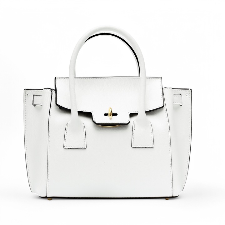 Moranti valódi bőr táska, fehér, nagy rekesszel, védőlábakkal