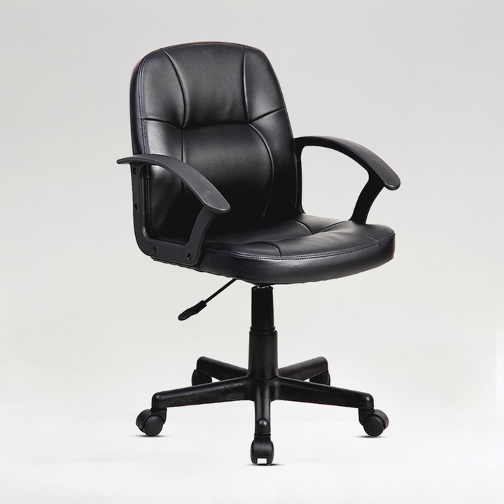 Scaun birou Kiwari® Issa, suprafata PVC, brate PP, mecanism Up&Down, baza nylon, roti nylon, Negru