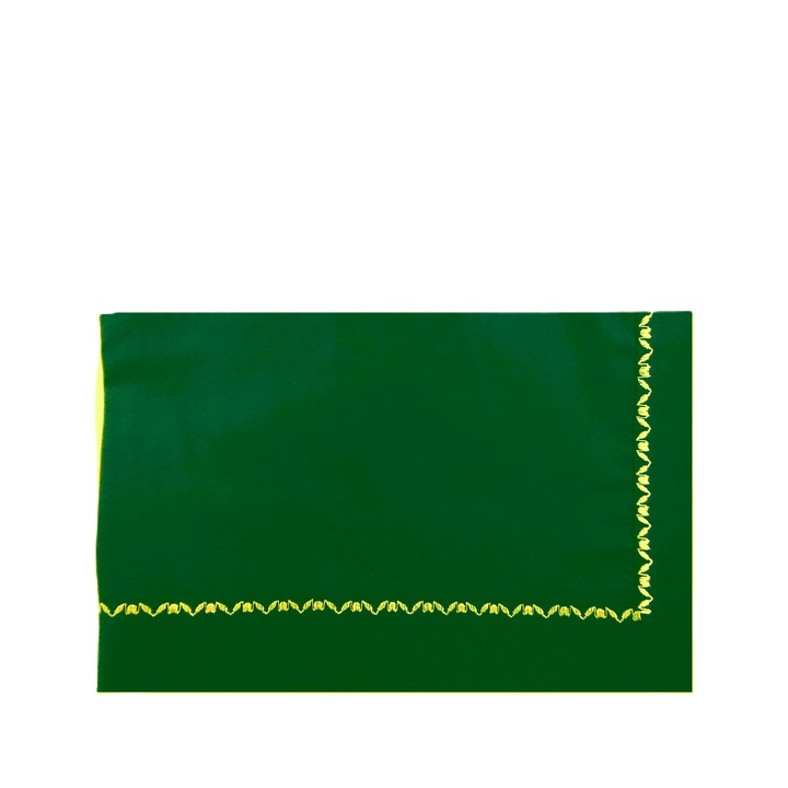 Cearsaf pat, cu bordura brodata, 260 x 280 cm, Casa Bucuriei, model Rustic, verde smarald, bumbac 100%