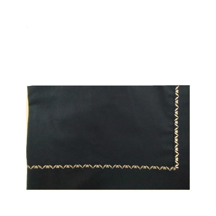 Cearsaf pat cu bordura brodata, 280 x 260 cm, Casa Bucuriei, model Rustic, negru, bumbac 100%