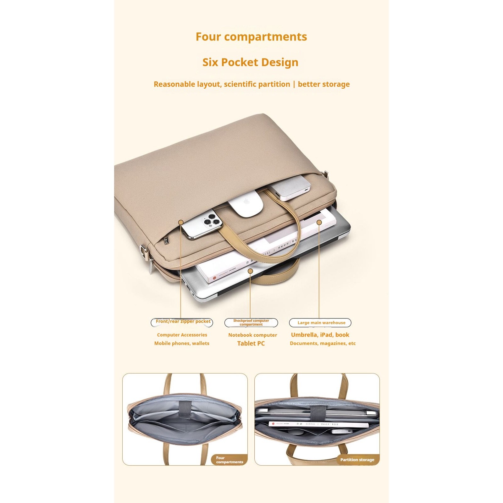 Geanta pentru laptop, portabila, eleganta, 15, 6 inchi, nisip rece, 40×29×6cm