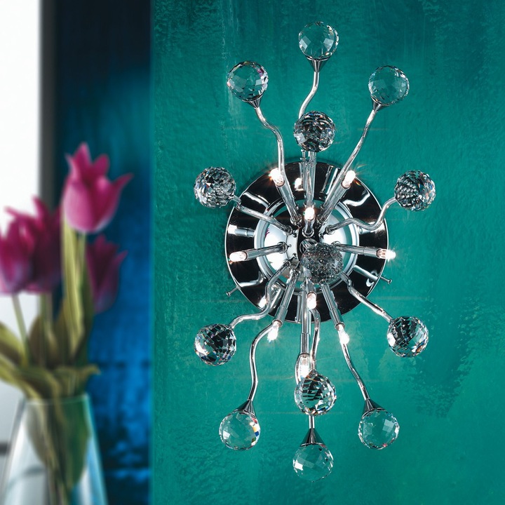 Aplica de perete GALAXY, 10 lumini G4 cadru alama masiva crom cristale Swarovski ORION