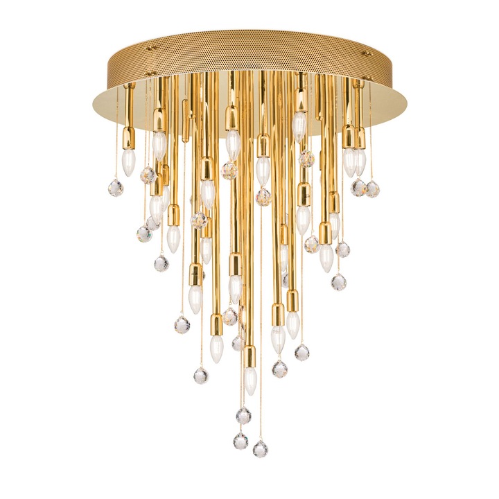 Плафон GALAXY с 27 крушки и кристални висулки Swarovski, E14 масивна месингова рамка, покрита с 24K злато ORION
