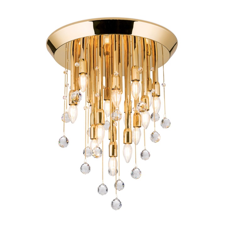 Плафон GALAXY с 19 крушки и кристални висулки Swarovski, E14 масивна месингова рамка, покрита с 24K злато ORION