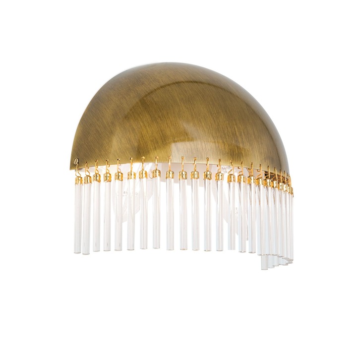 Aplica de perete STABCHEN, 2 lampi E14, alama solida patinata, pandantive de sticla transparenta, inaltime 17cm ORION