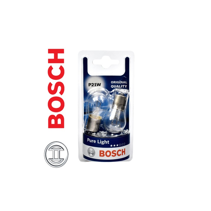Комплект 2 автомобилни крушки, Bosch, P21W, Pure Light