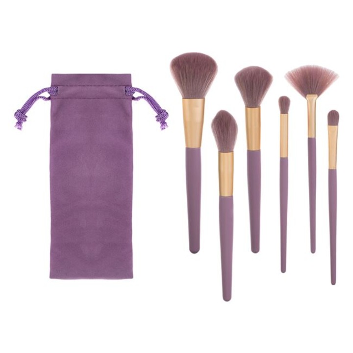 Set pensule pentru make-up (machiaj); ANGMAD; compus din 6 pensule de forme si marimi diferite; portfard din catifea; culoare lila-auriu