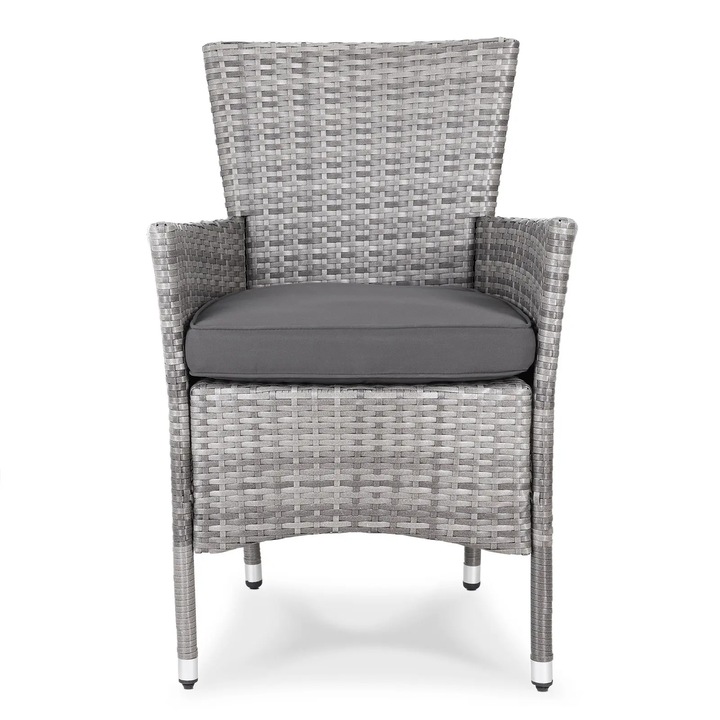 Set 2 scaune de gradina, Casaria, Cadru de Otel, Poliratan, 59 x 59 x 88 cm, Gri/Antracit