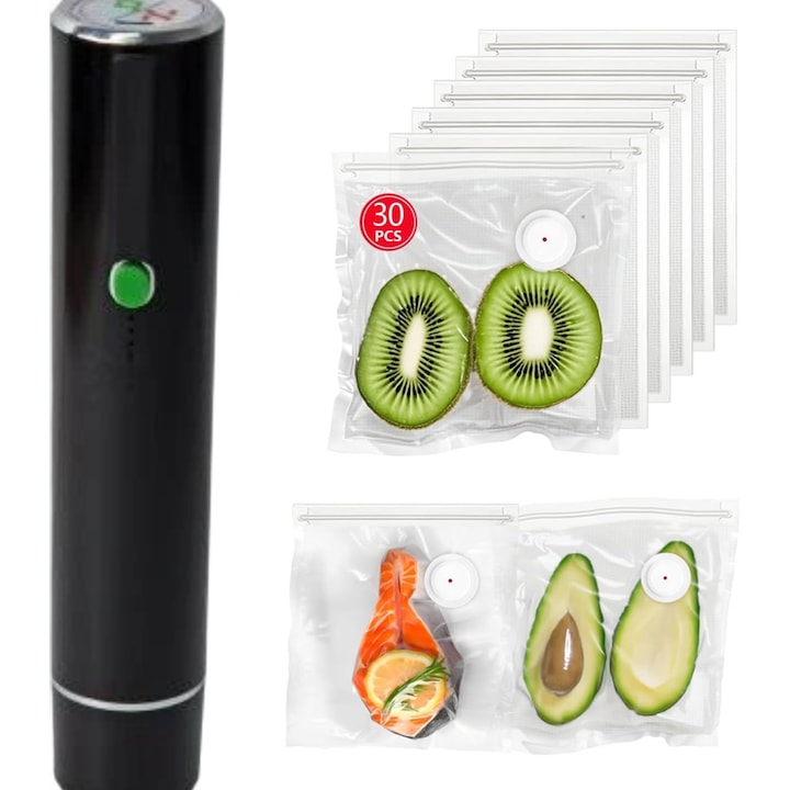 Aparat de sigilat vid (negru), aparat de sigilat pentru alimente, manual/compact (inclusiv 5 pungi de sigilat vid reutilizabile) 1 aparat de sigilat - 5 pungi de vid
