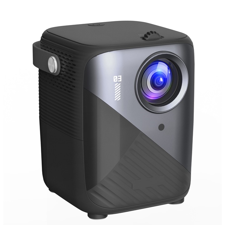 Videoproiector gaming Android ILIKE 4K, 150 ANSI lumeni, 1024*600P nativ, portabil, focalizare manuala si corectie automata a distorsiunii, controler de joc incorporat, Bluetooth, WiFi, oglindire telefon, USB, HDMI, audio, negru